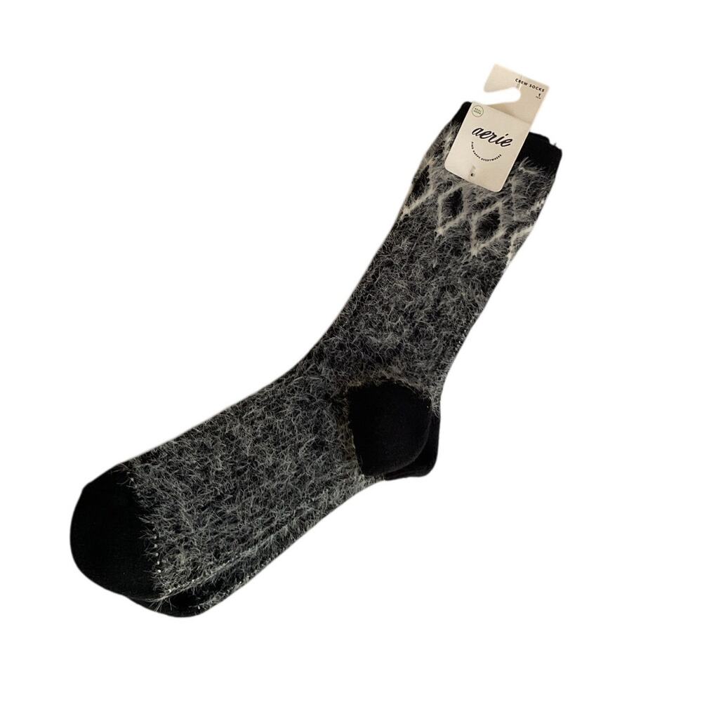 Aerie Crew Socks One Size Black with White   Thread Ribbed NWT